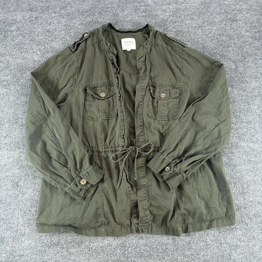 Torrid Womens Olive Green Utility Jacket Cinched Waist Military Cargo Coat 2X
